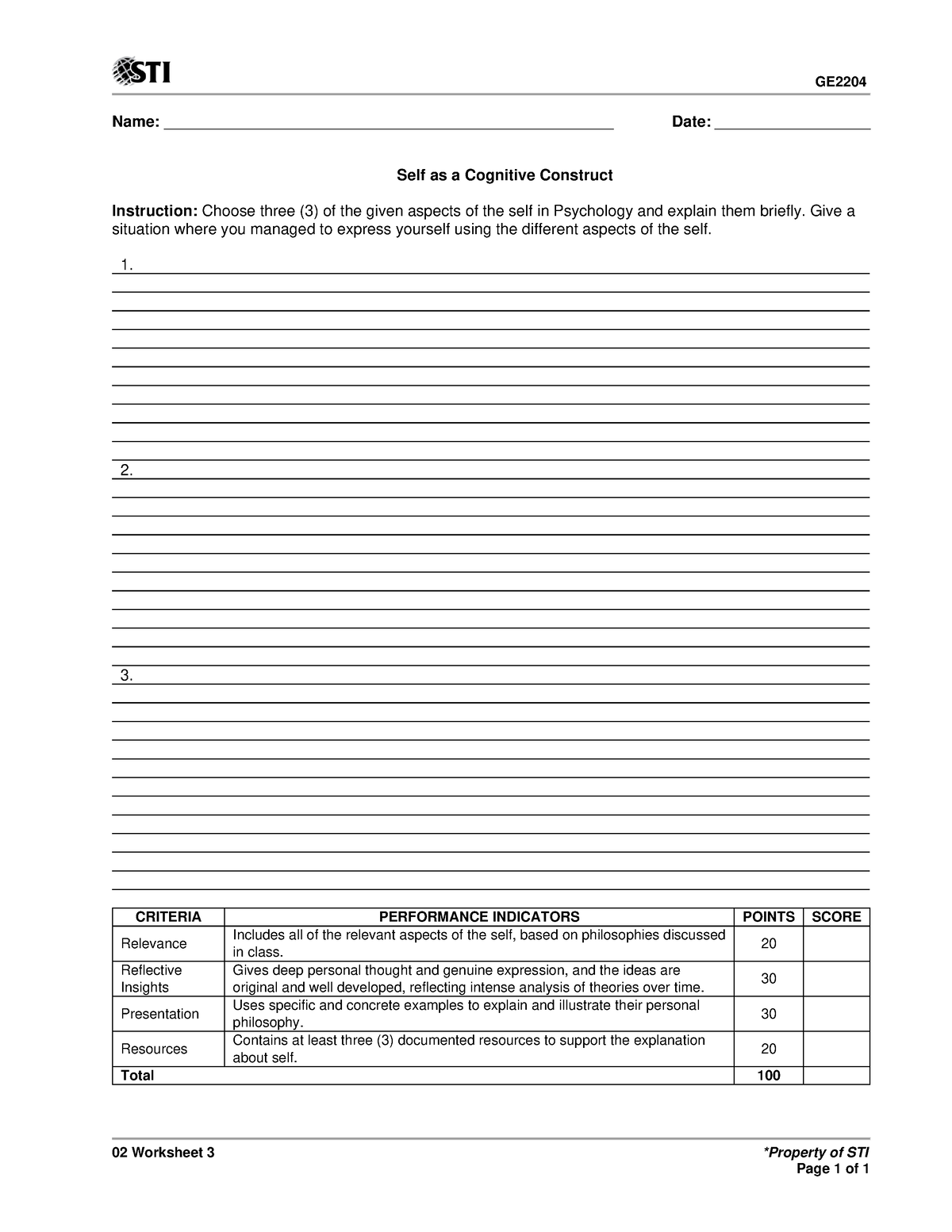 Inbound Ge Worksheet Property Of Sti