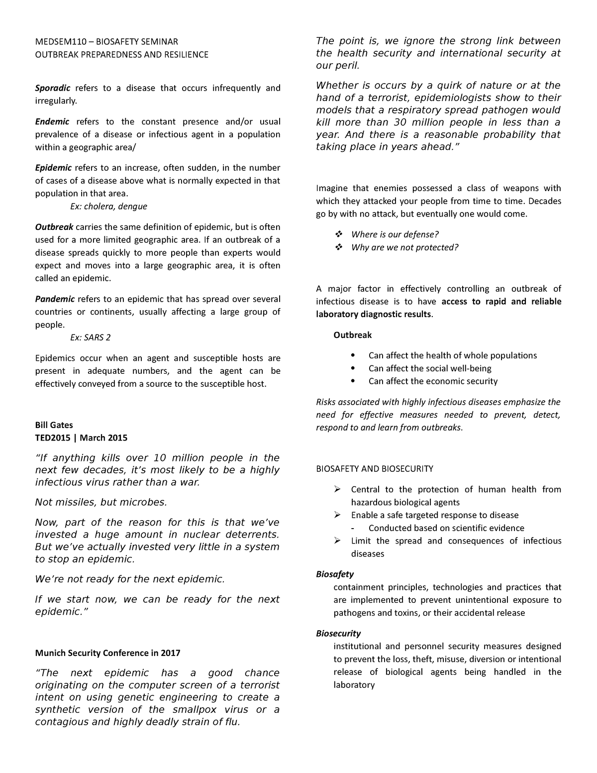 Biosafety Seminar outbreak risk group and fundamentals of biosafety ...