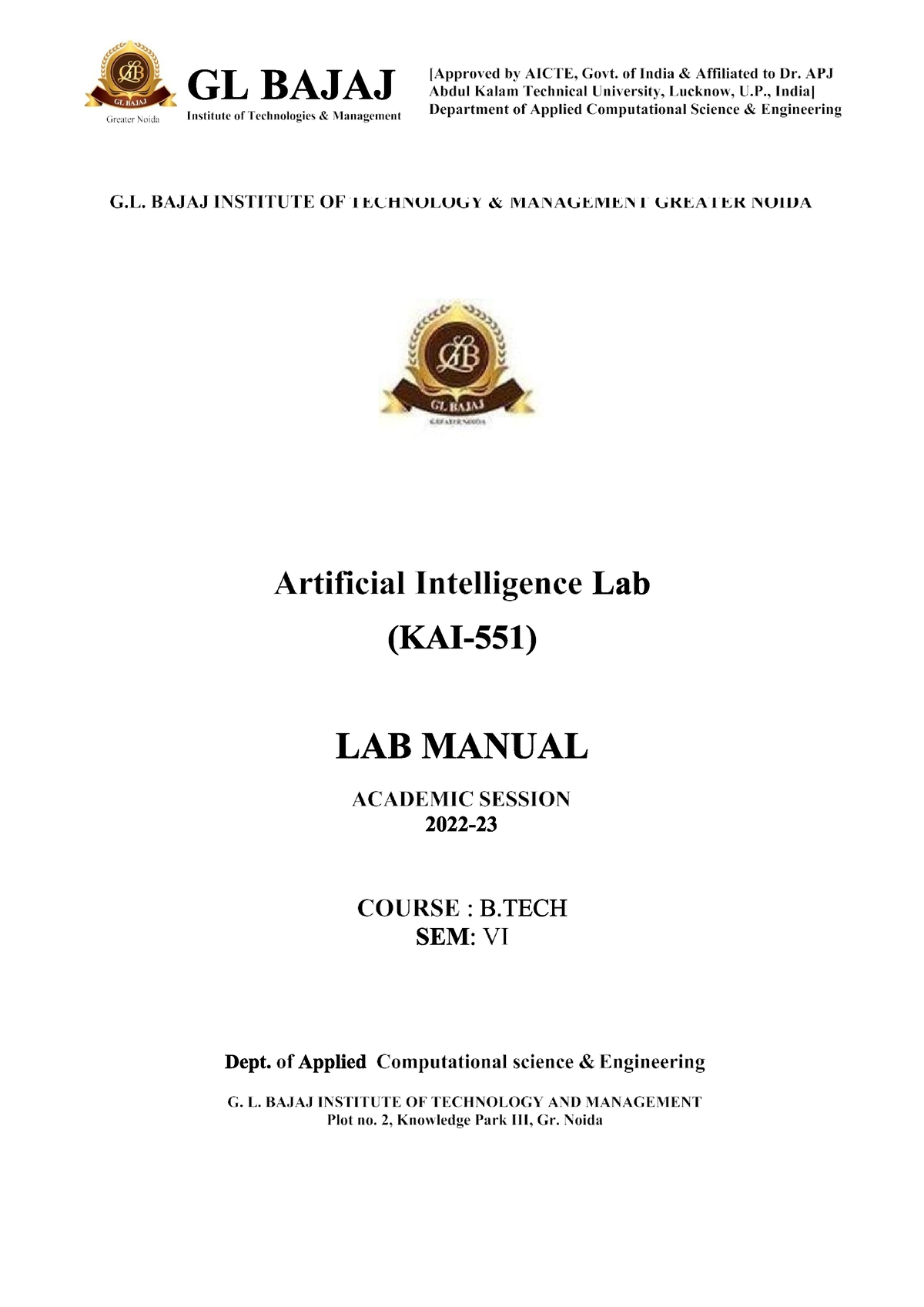 LAB Manual AI - Artificial Intelligence - Studocu