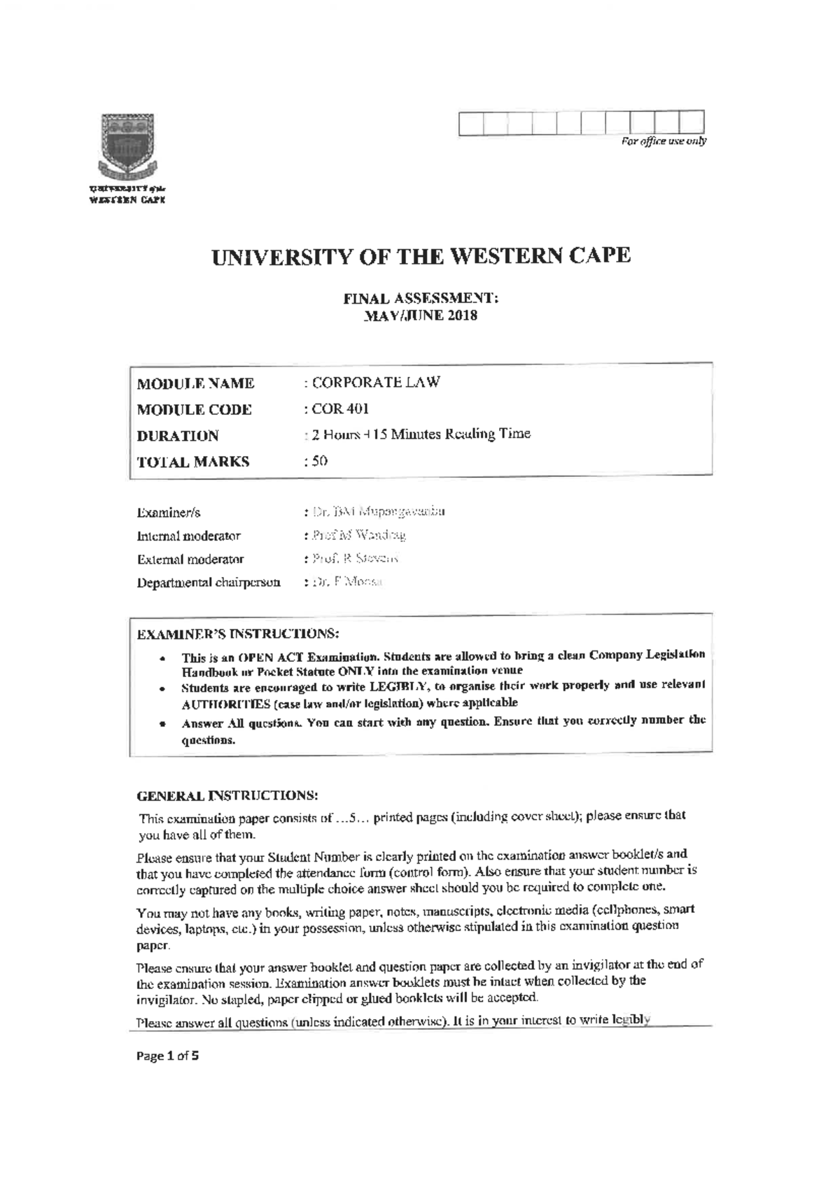 COR401 2018 06 F - Past paper - COR431 - Studocu