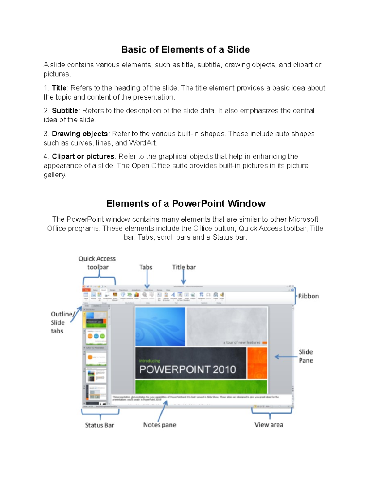 MS Powerpoint - ...... - Basic of Elements of a Slide A slide contains ...