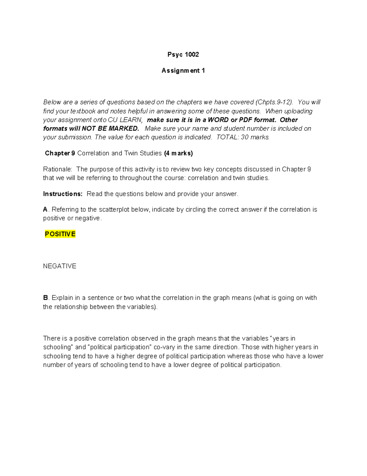 Psyc 1002 Assignment 1 - You will find your textbook and notes helpful ...