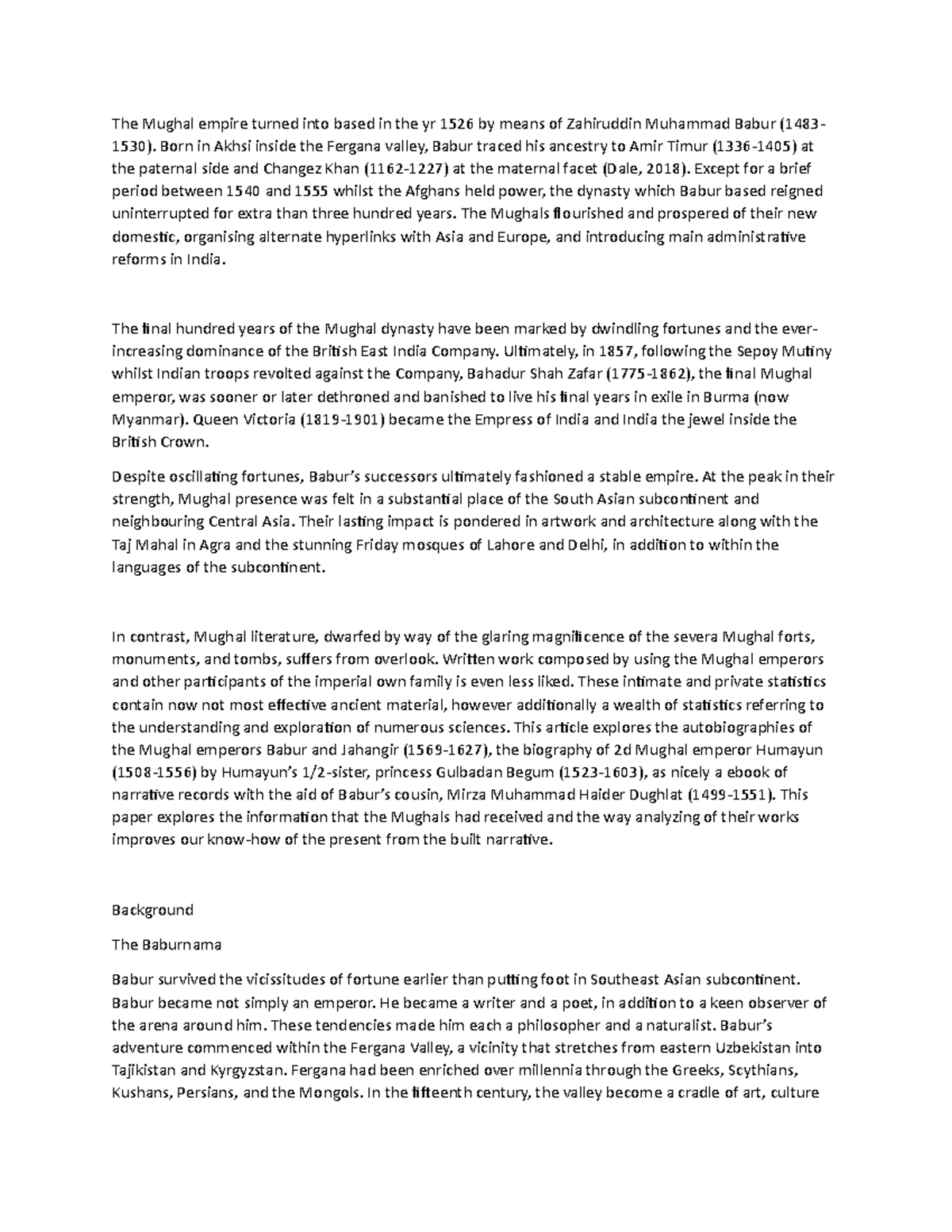 Historyy 1 - History Notes - The Mughal empire turned into based in the ...