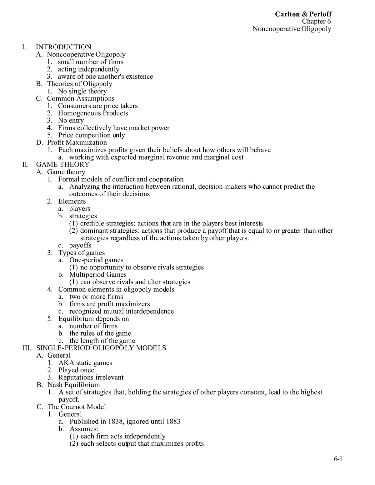 Chapter 06 - Summary Modern Industrial Organization - Carlton Perloff ...