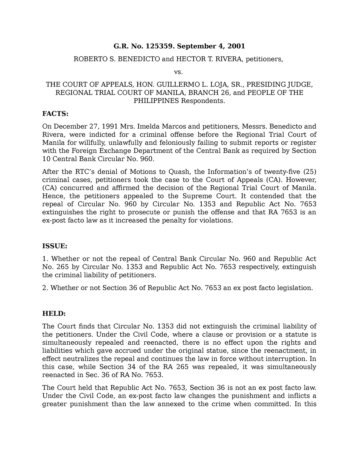 8) Benedicto vs. Court of Appeals, 364 SCRA 334 (2001 ) - G. No. 125359 ...