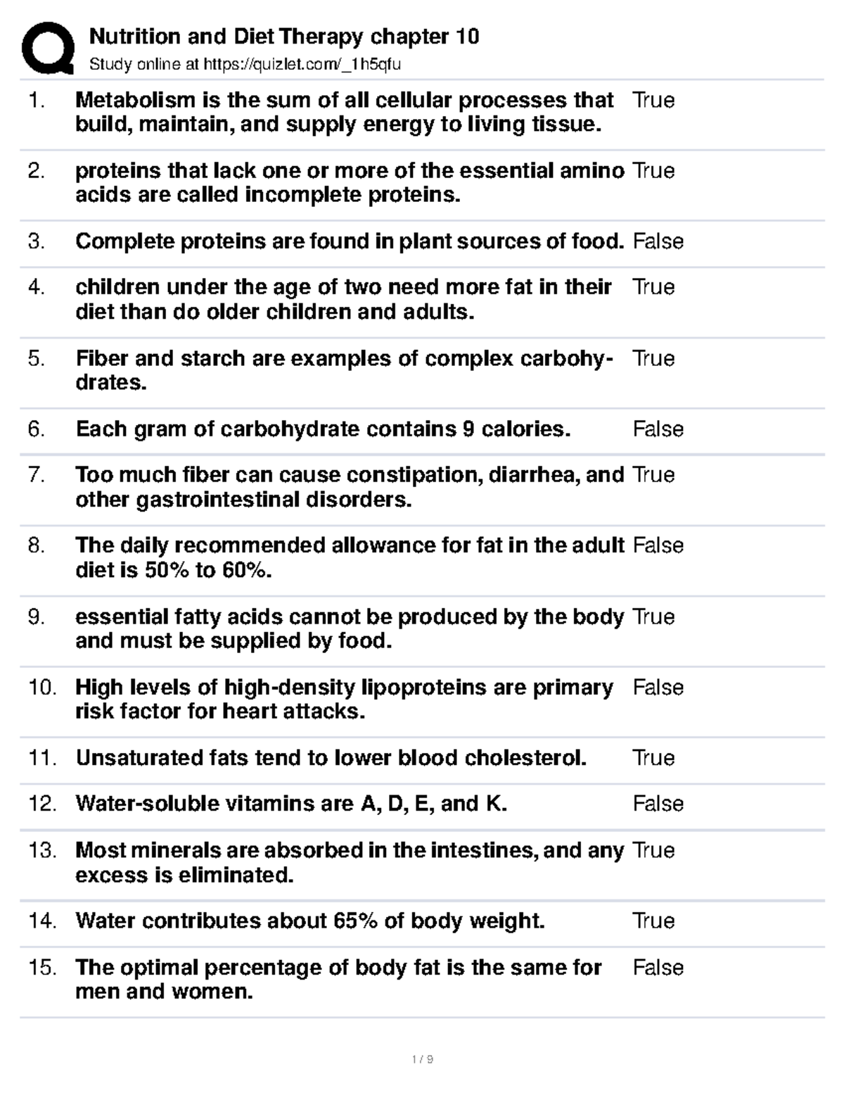 Nutrition And Diet Therapy Chapter 10 - Study Online At Quizlet/_1h5qfu ...