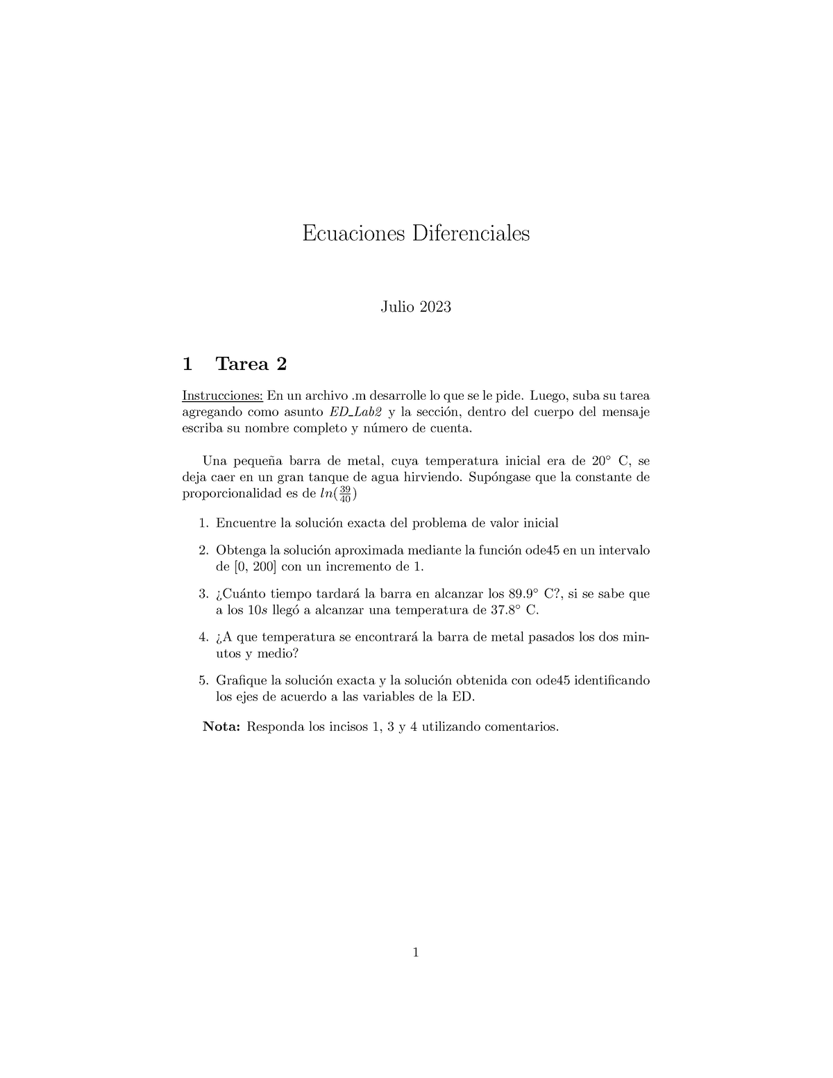 Tarea 2 ED - Ejercicios De Ecuaciones Diferenciales - Ecuaciones ...