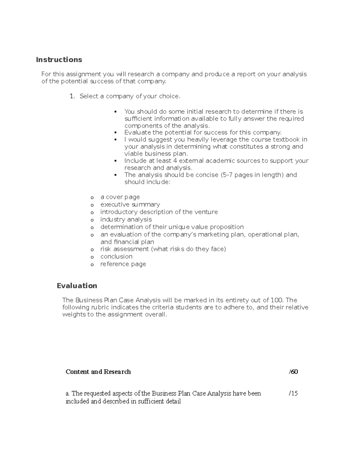 Business plan case - na is essay - Instructions For this assignment you ...