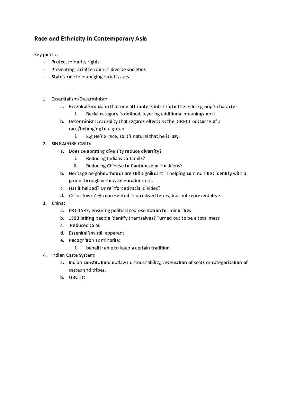 Lecture 6 - Race and Ethnicity in Contemporary Asia Key points ...