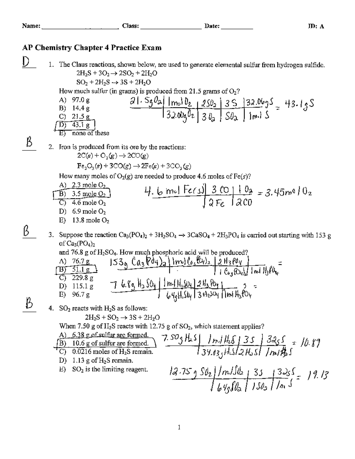 CHM 111 Chapter 4 practice test answer key - CHM 111 - Studocu