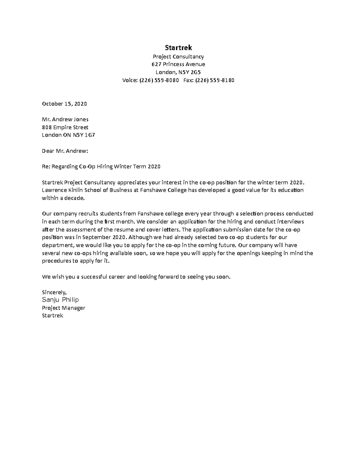 Indirect Letter Assignment - Startrek Project Consultancy 627 Princess ...