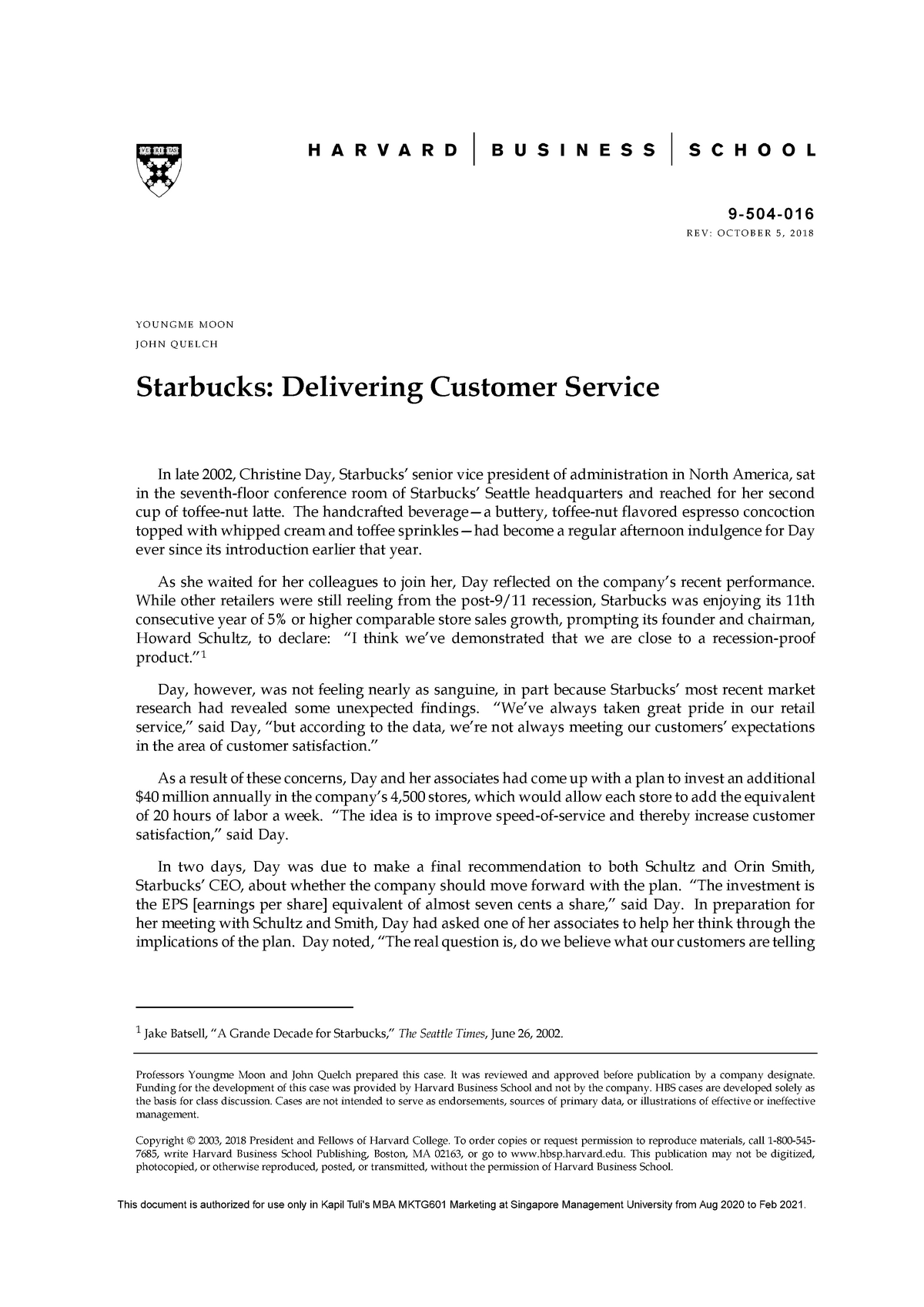 Starbucks Delivering Customer Service Studocu