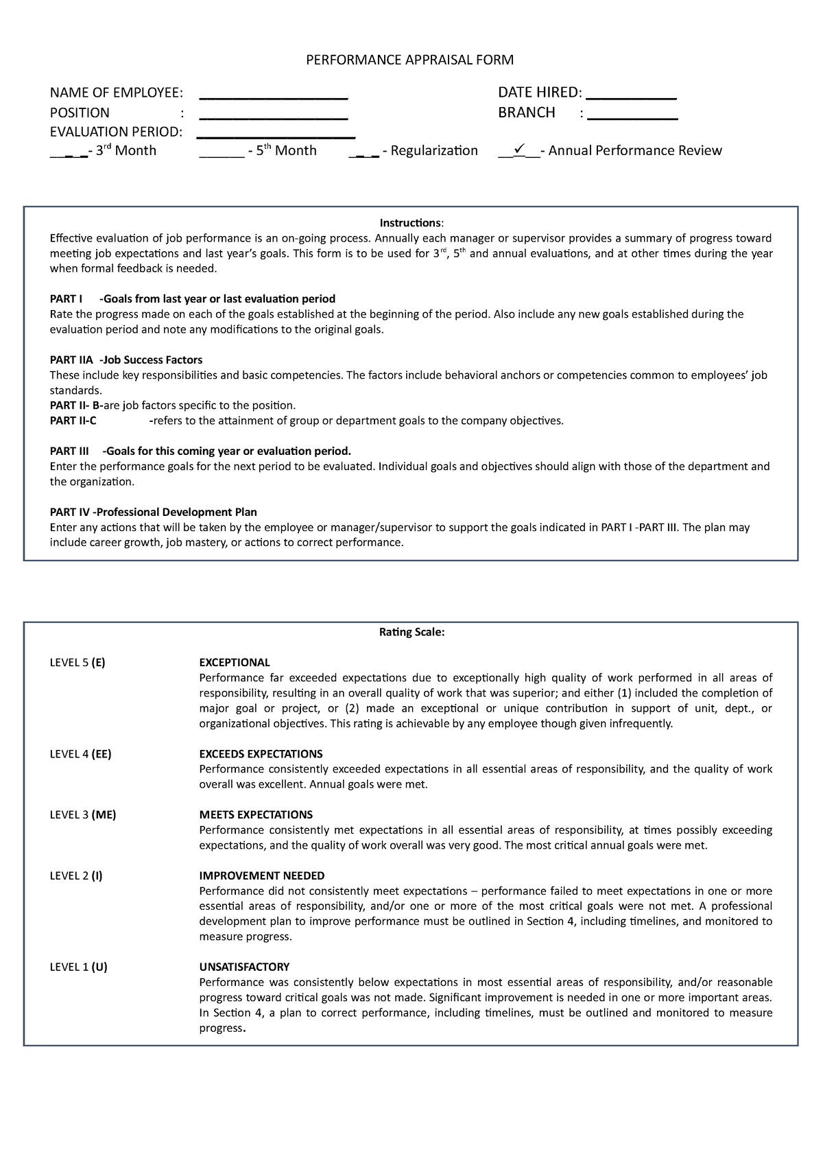 Performance Evaluation Form Executive PERFORMANCE APPRAISAL FORM   Thumb 1200 1698 