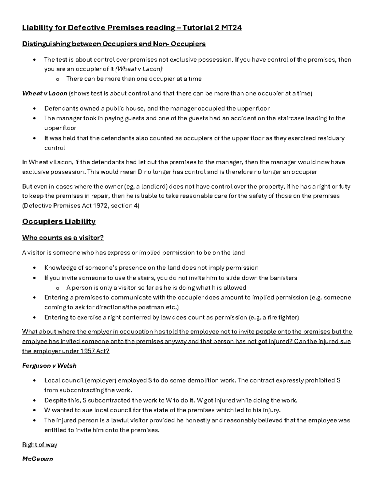 Liability for defective premises reading tutorial 2 liability for