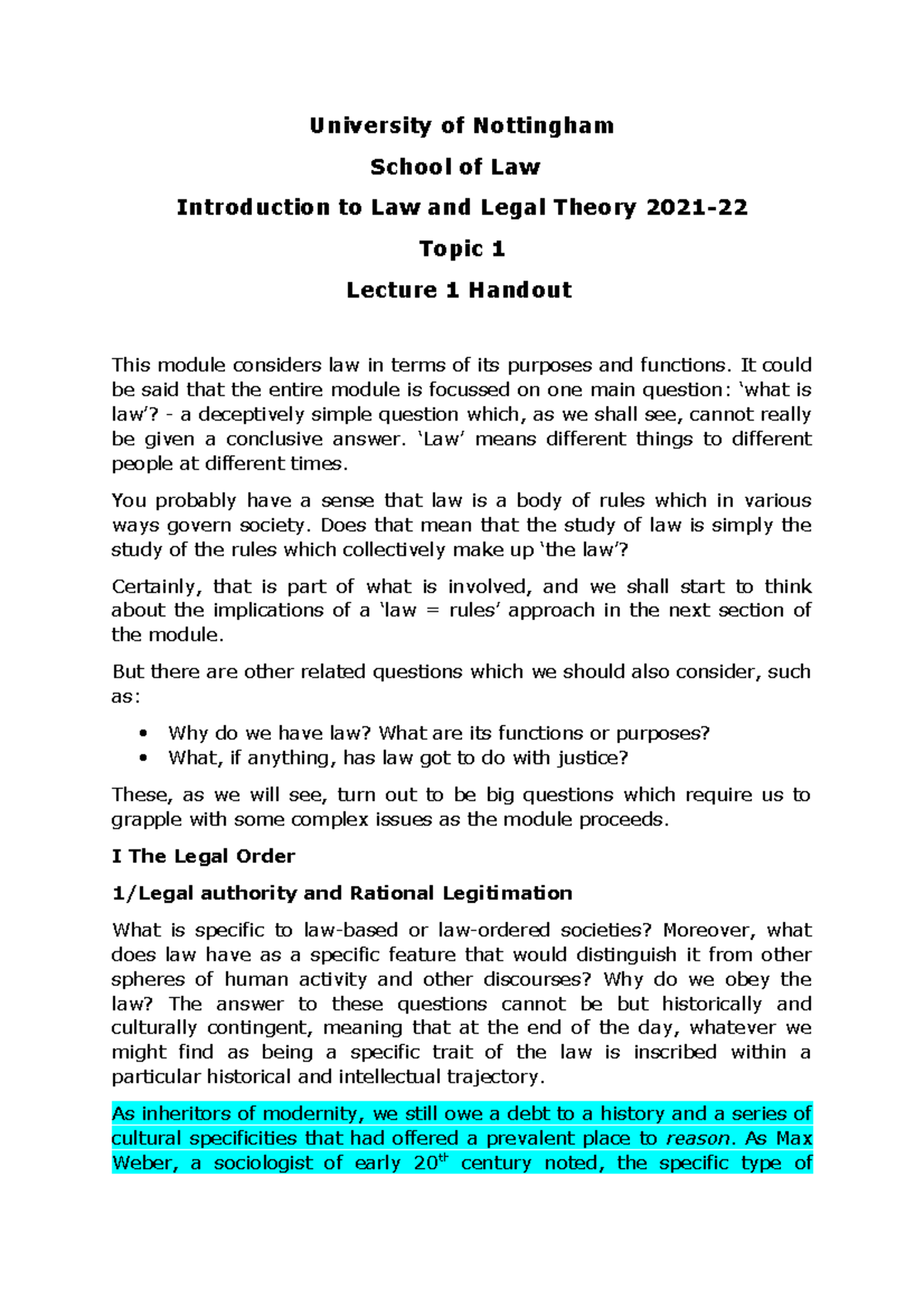 1 Introduction TO ILLT: law and legal theory - University of Nottingham ...