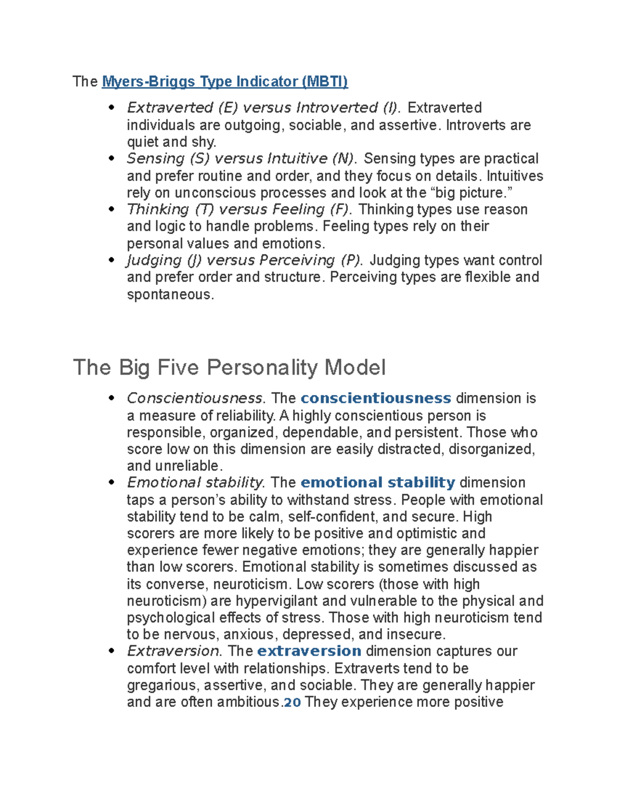 C715 Organizational Behavior Notes - The Myers-Briggs Type Indicator ...