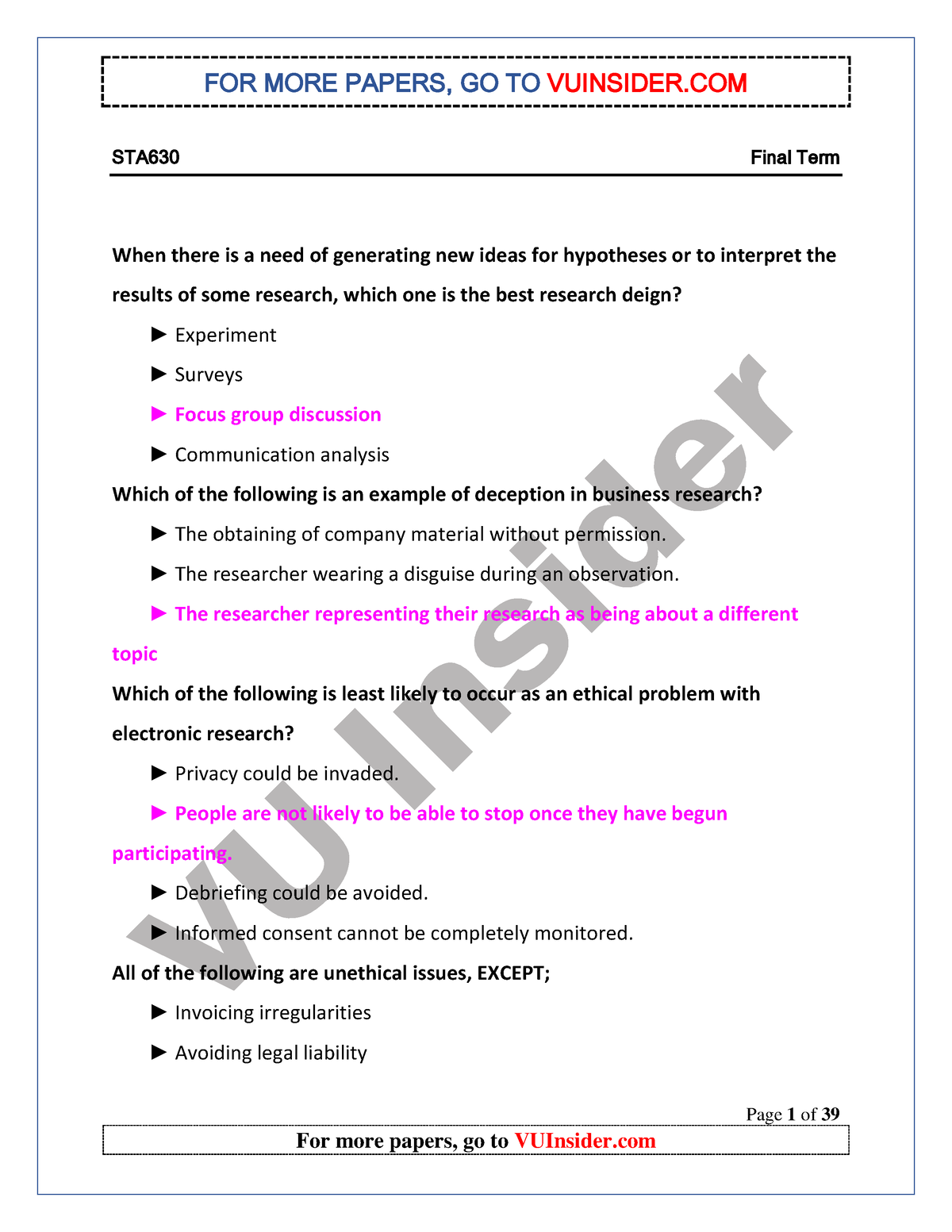 sta630 final term paper 2021