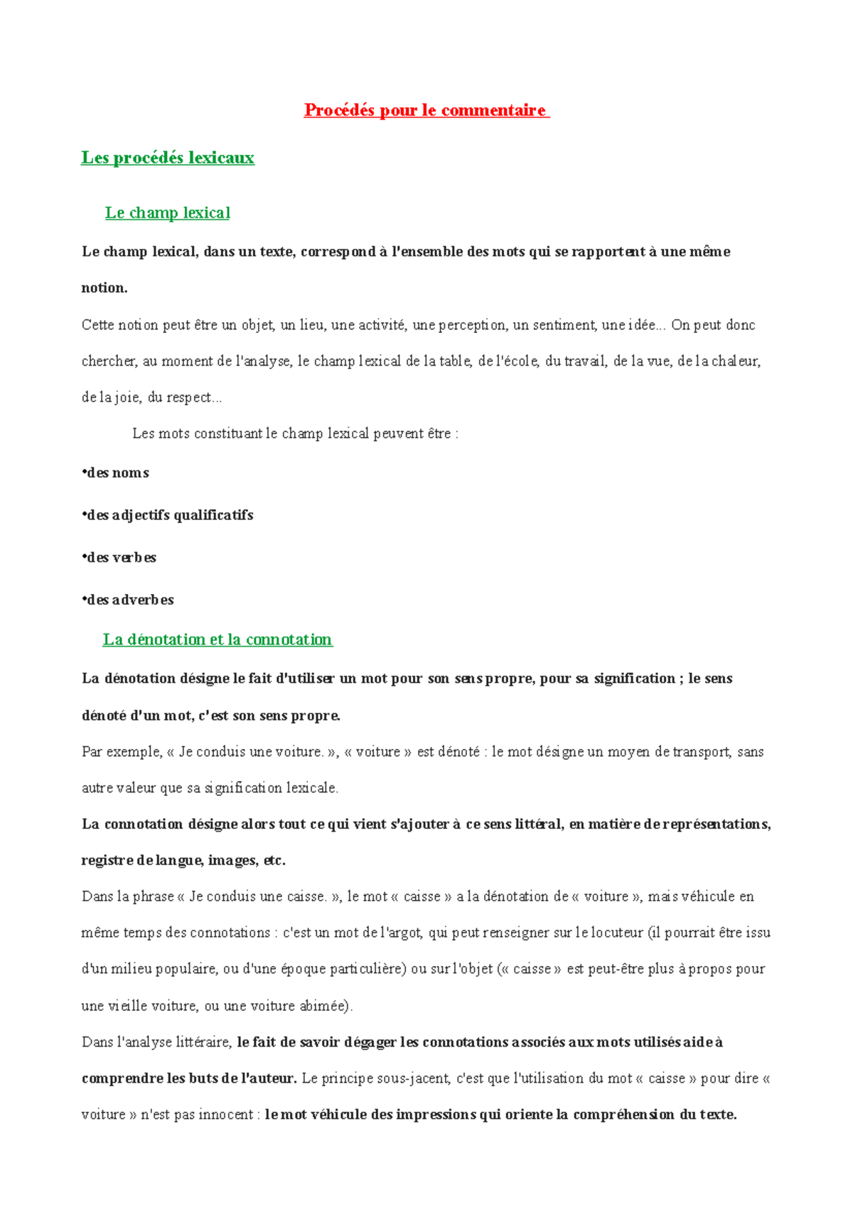 Fiche procédé - Procédés pour le commentaire Les procédés lexicaux Le ...