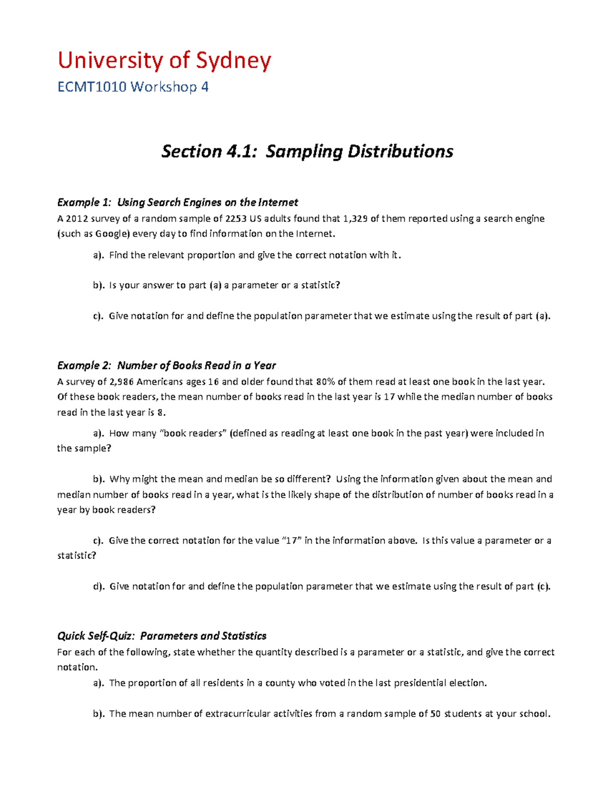 Workshop 4 - University of Sydney ECMT1010 Workshop 4 Section 4 ...