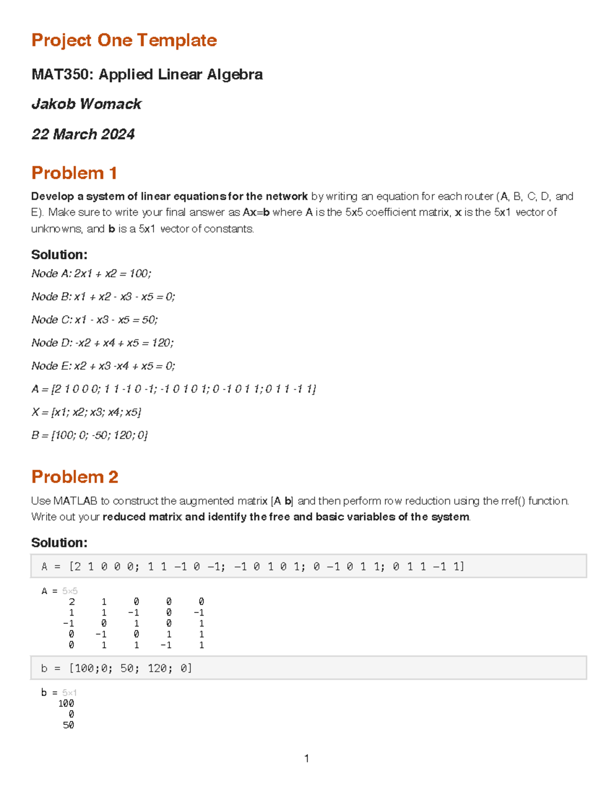 MAT350 P1 - Project One Template MAT350: Applied Linear Algebra Jakob ...
