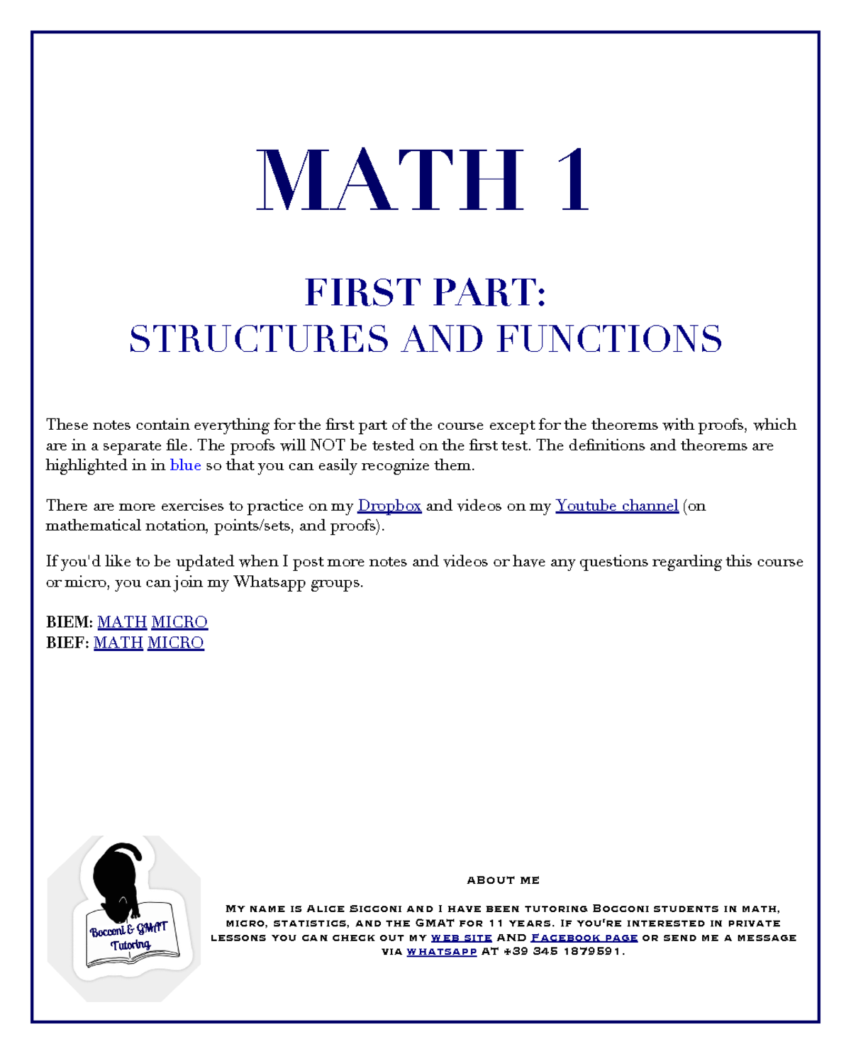 Math First Part - professore - MATH 1 FIRST PART: STRUCTURES AND ...