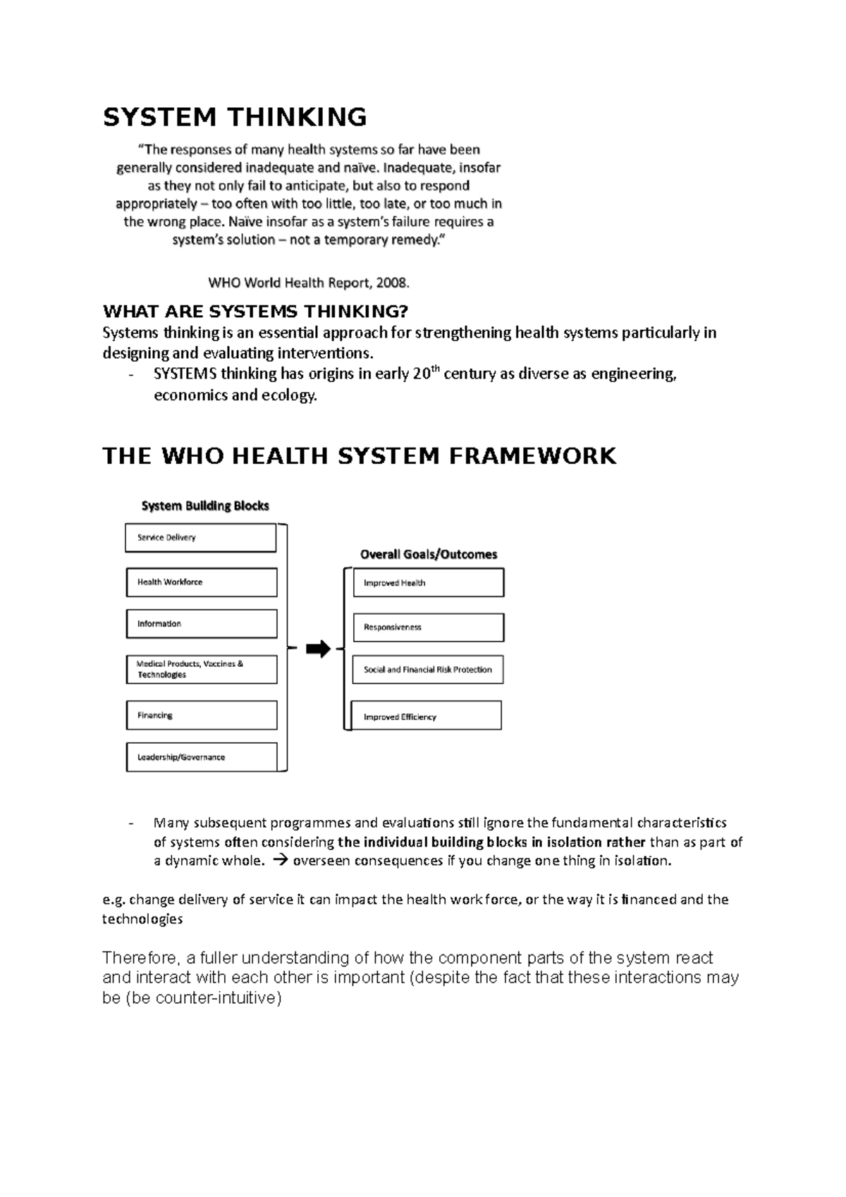 WEEK 10 System Thinking SYSTEM THINKING WHAT ARE SYSTEMS THINKING