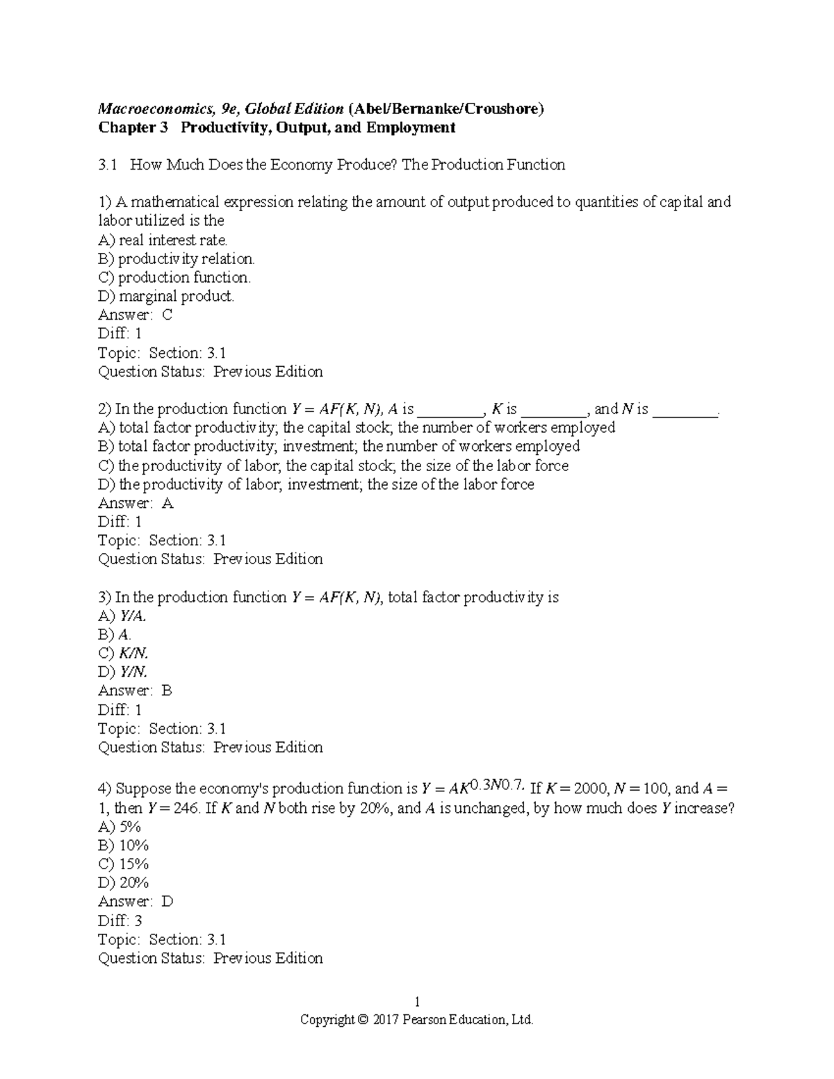 Chapter 3 - test bank - 1 Macroeconomics, 9e, Global Edition (Abel ...