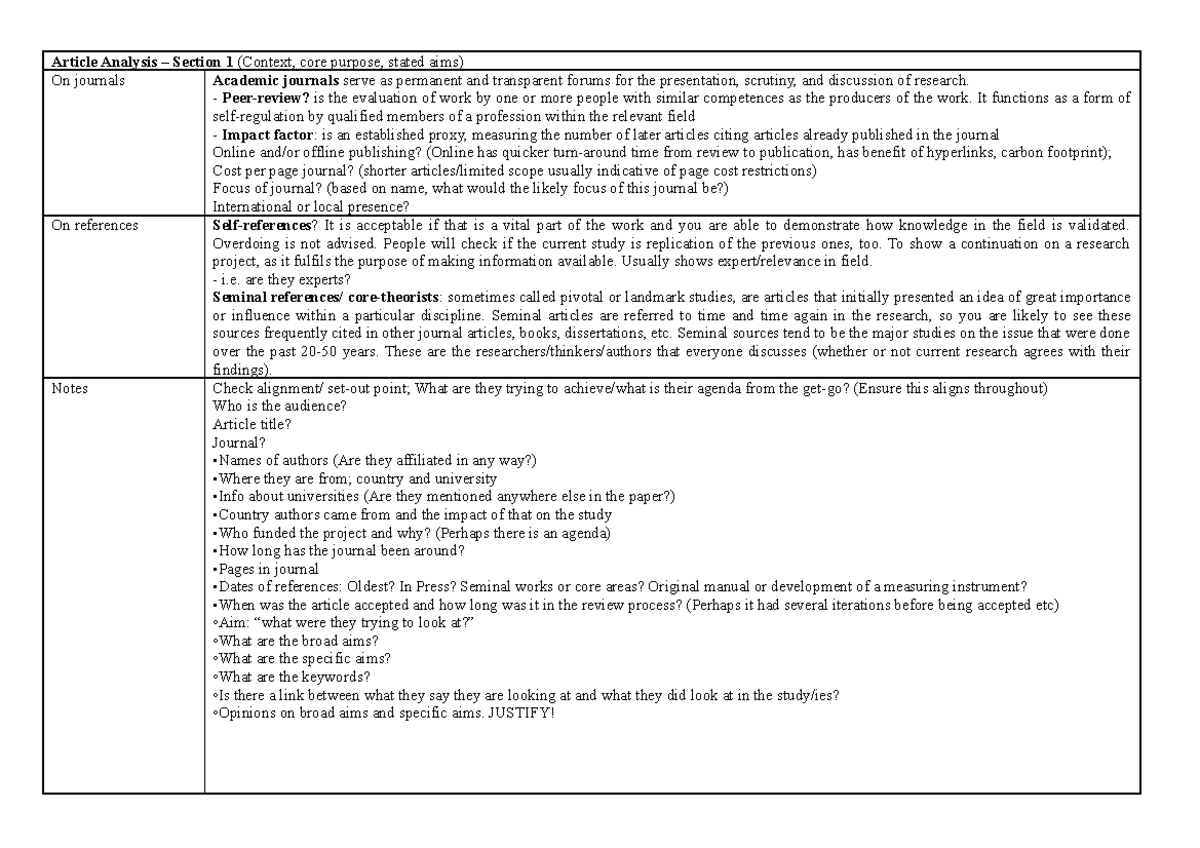 Article Analysis - Structured Answer - Article Analysis Section 1 ...