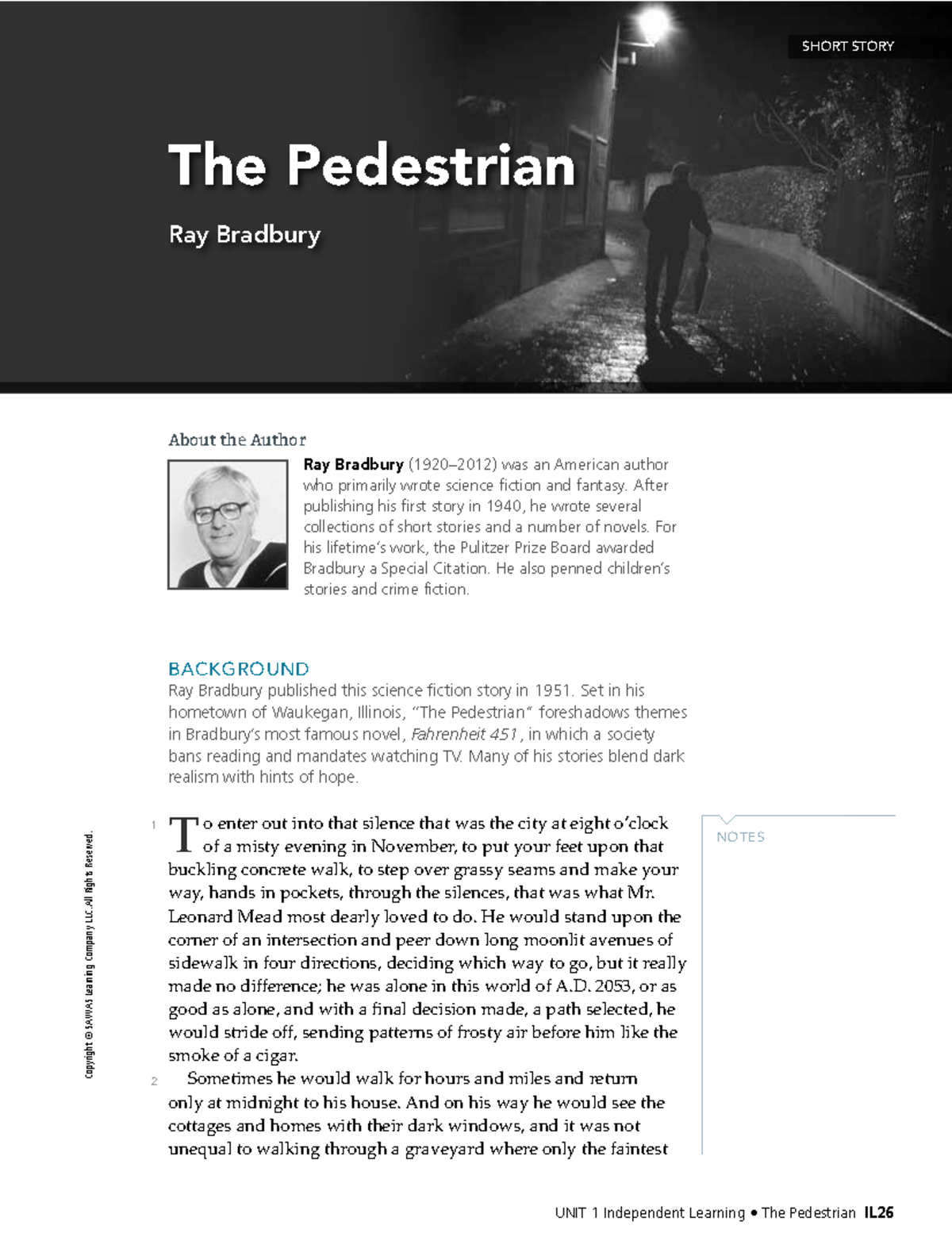 The Pedestrian Short Story The Pedestrian short story - SHORT STORY Copyright © SAVVAS Learning