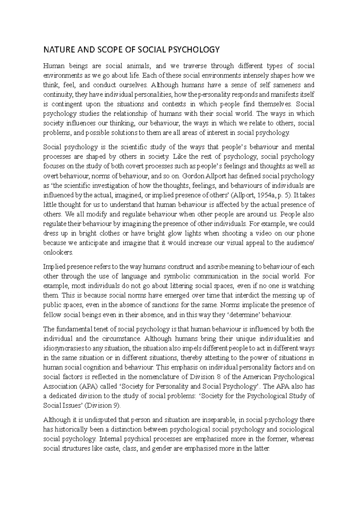 Nature AND Scope OF SP - social psychology - NATURE AND SCOPE OF SOCIAL ...