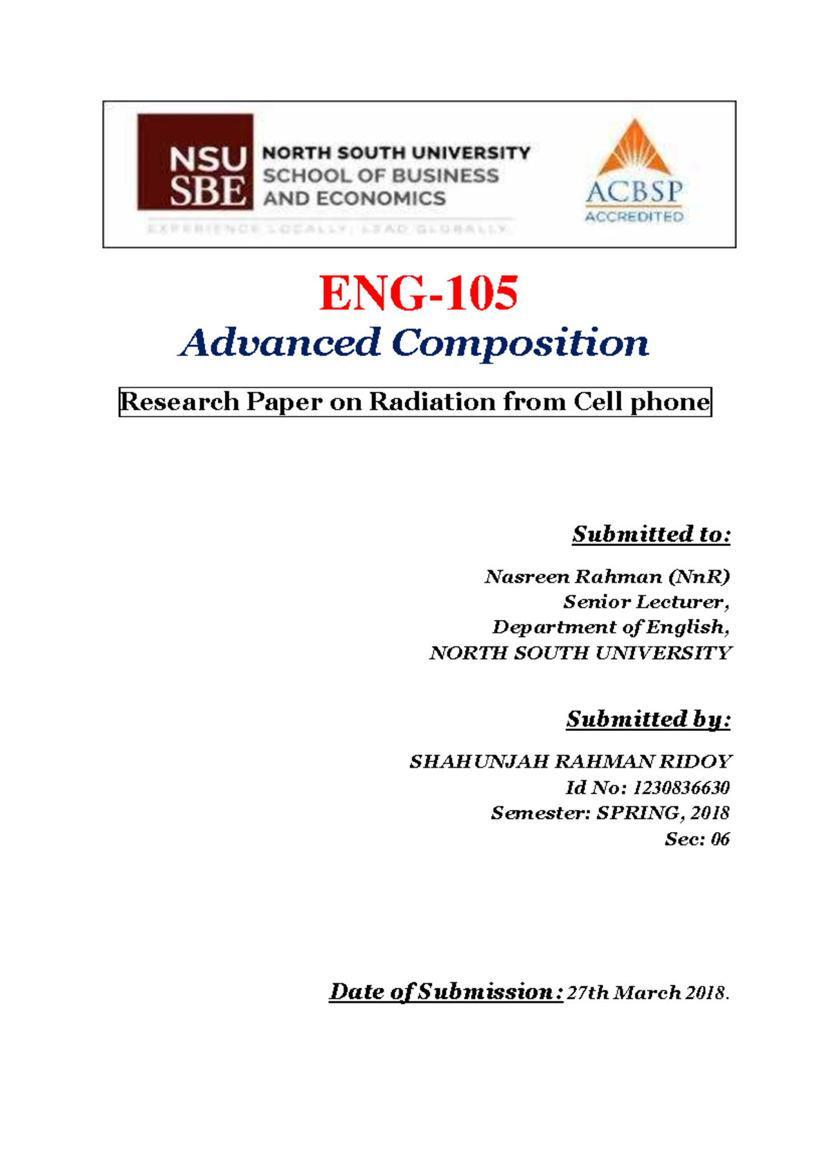 ENG 105 Advanced Composition Research Pa - ENG- Advanced Composition ...