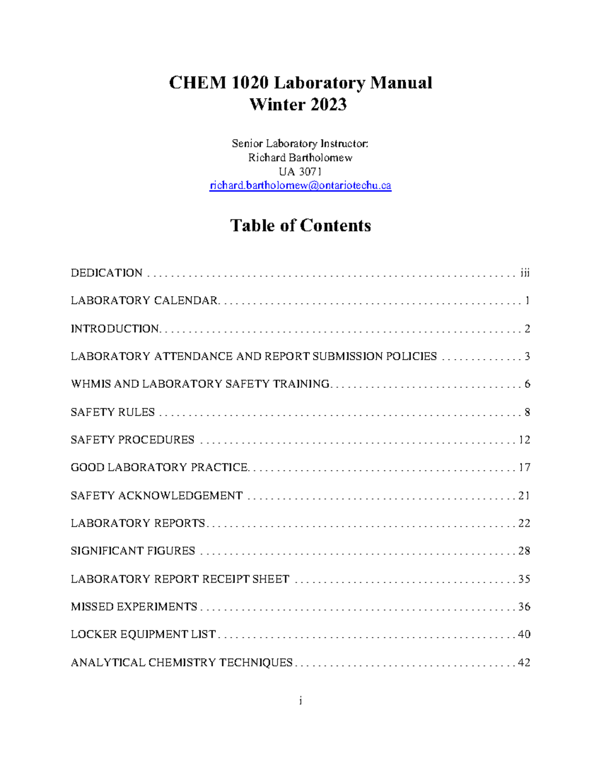 CHEM 1020 Lab Manual W23-3 - CHEM 1020 Laboratory Manual Winter 2023 ...
