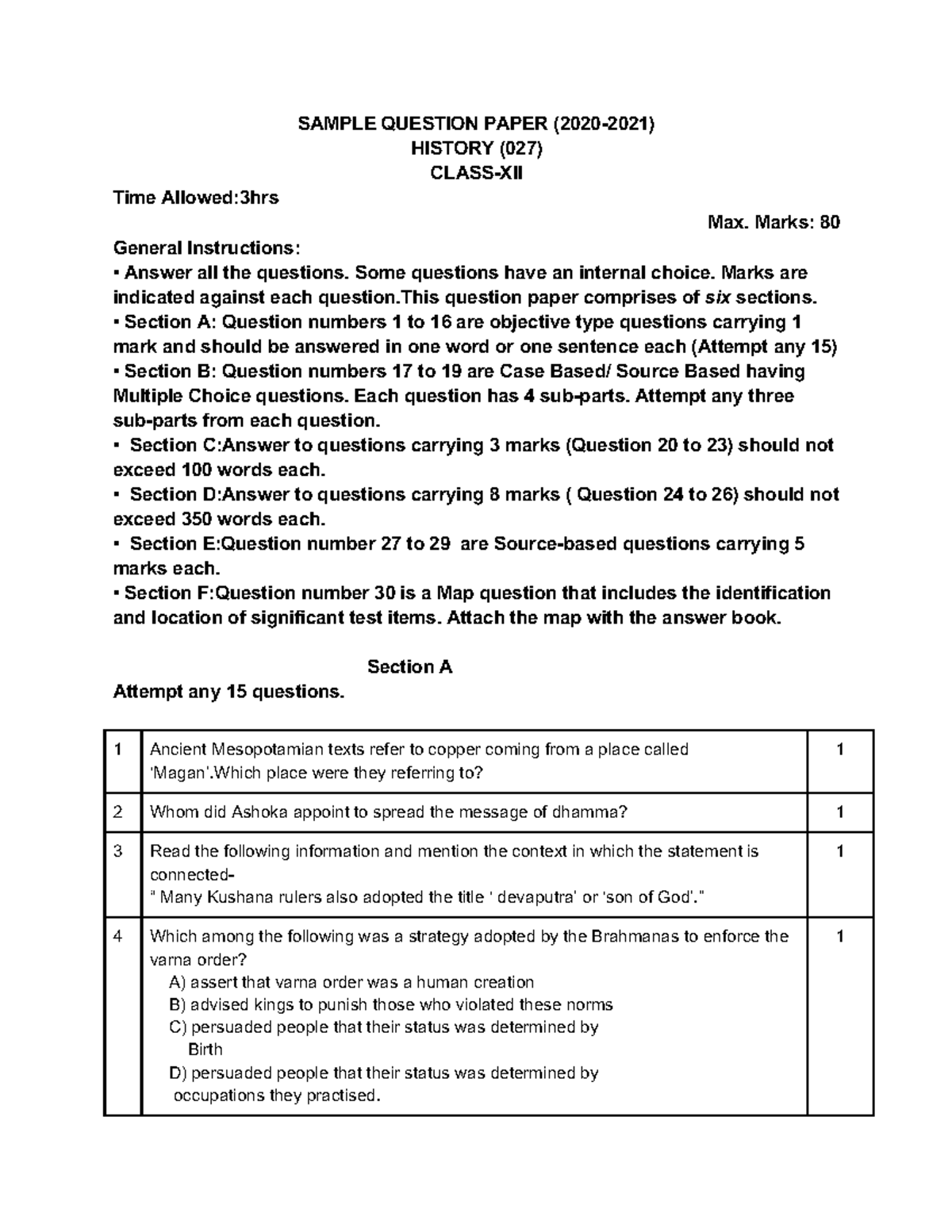 History-SQP - sample paper - SAMPLE QUESTION PAPER (2020-2021) HISTORY ...