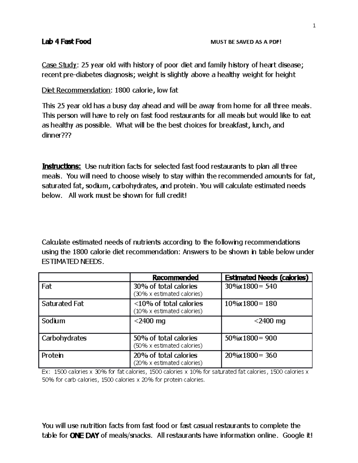 Lab 4 Fast Food case study Spr 211 Lab 4 Fast Food MUST BE SAVED AS