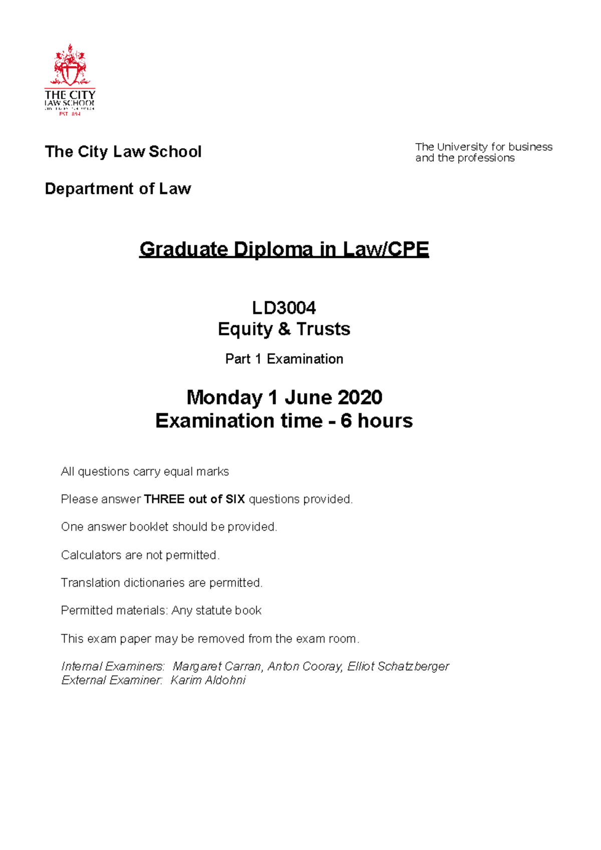 GDL Equity Exam Past Paper The University for business and the
