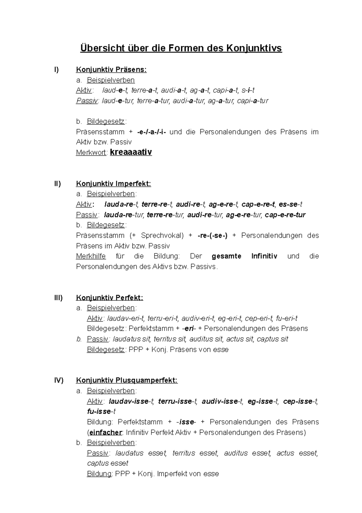 Ubersicht+uber+die+Formen+des+Konjunktivs - Übersicht über die Formen ...