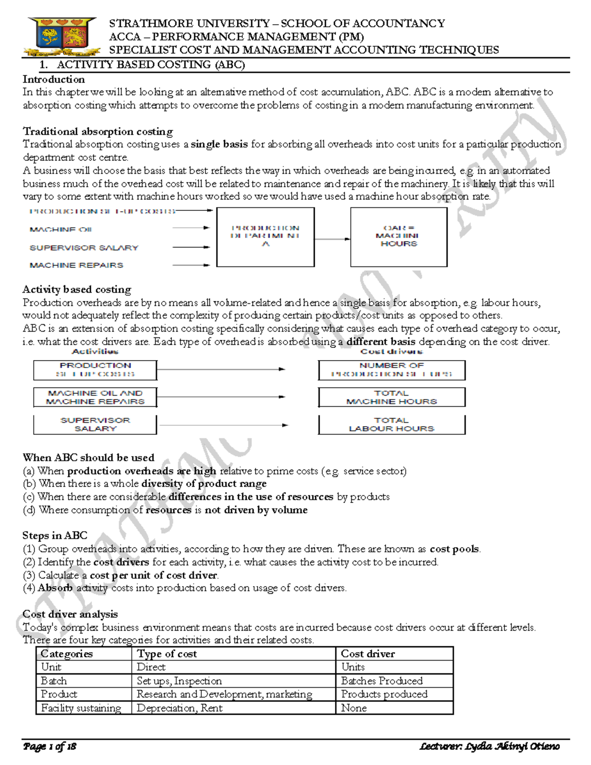 PM Handout 2- Specialist COST AND Management Accounting Techniques ...