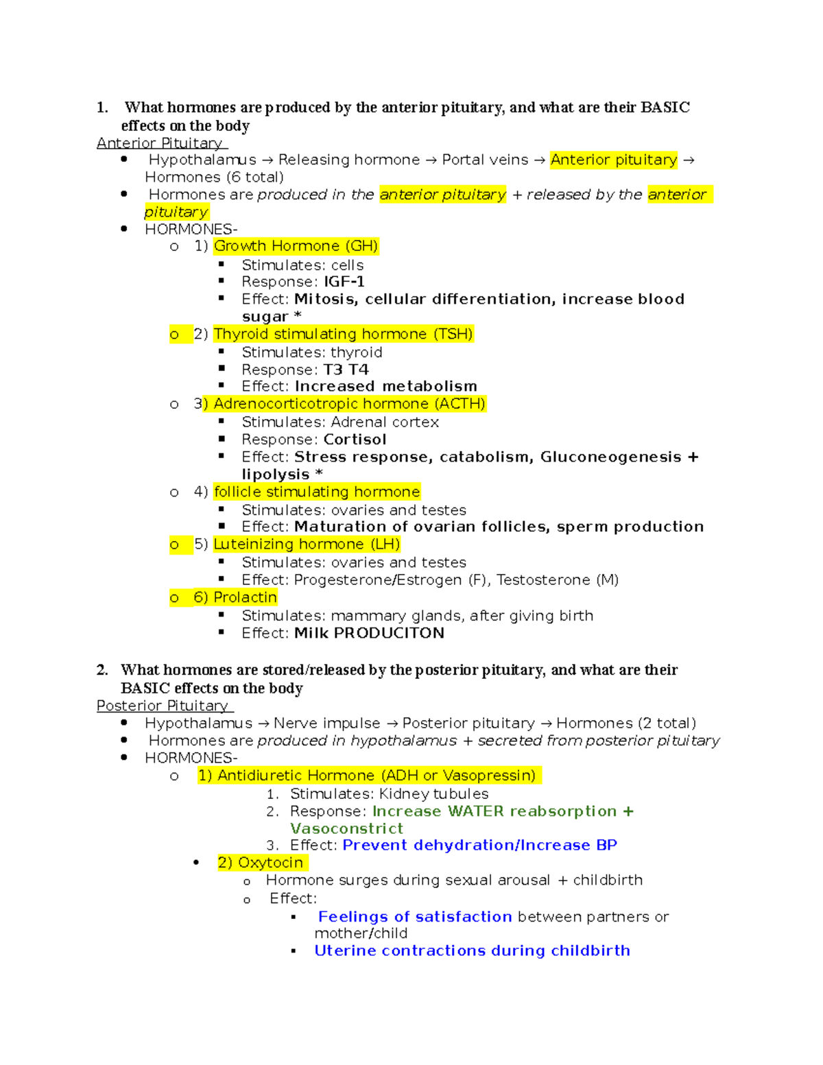 Hemeonc FR Heme/Onc focused review 1. What hormones are produced