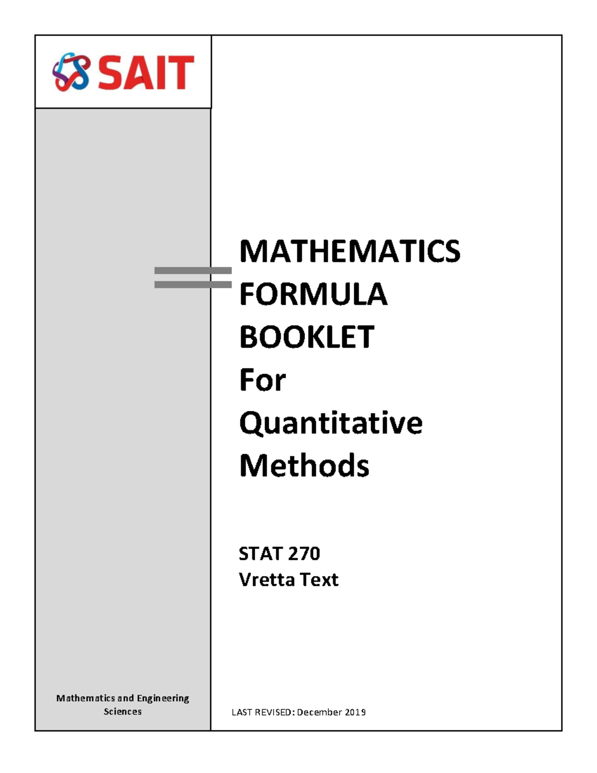 Formula Sheet Vretta 2020 - MATHEMATICS FORMULA BOOKLET For ...
