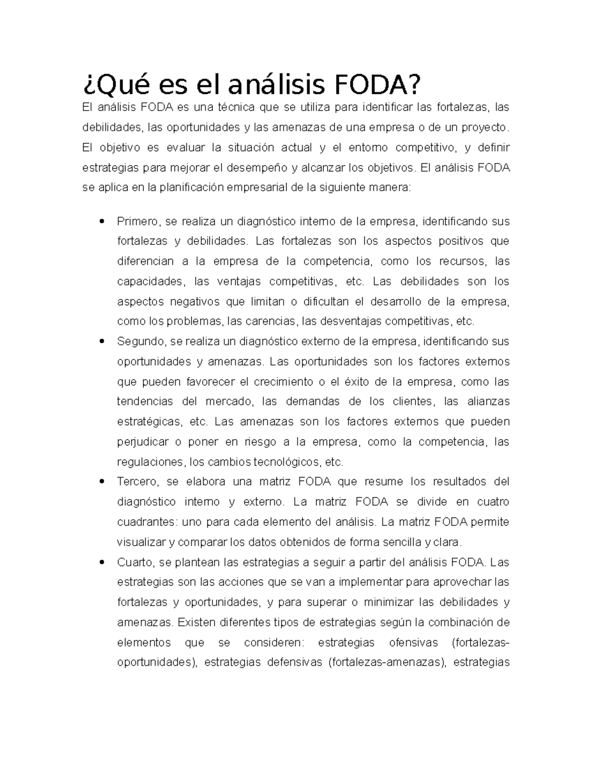 Plan Estratgico Y Anlisis Del Foda Anlisis Foda Planificacin