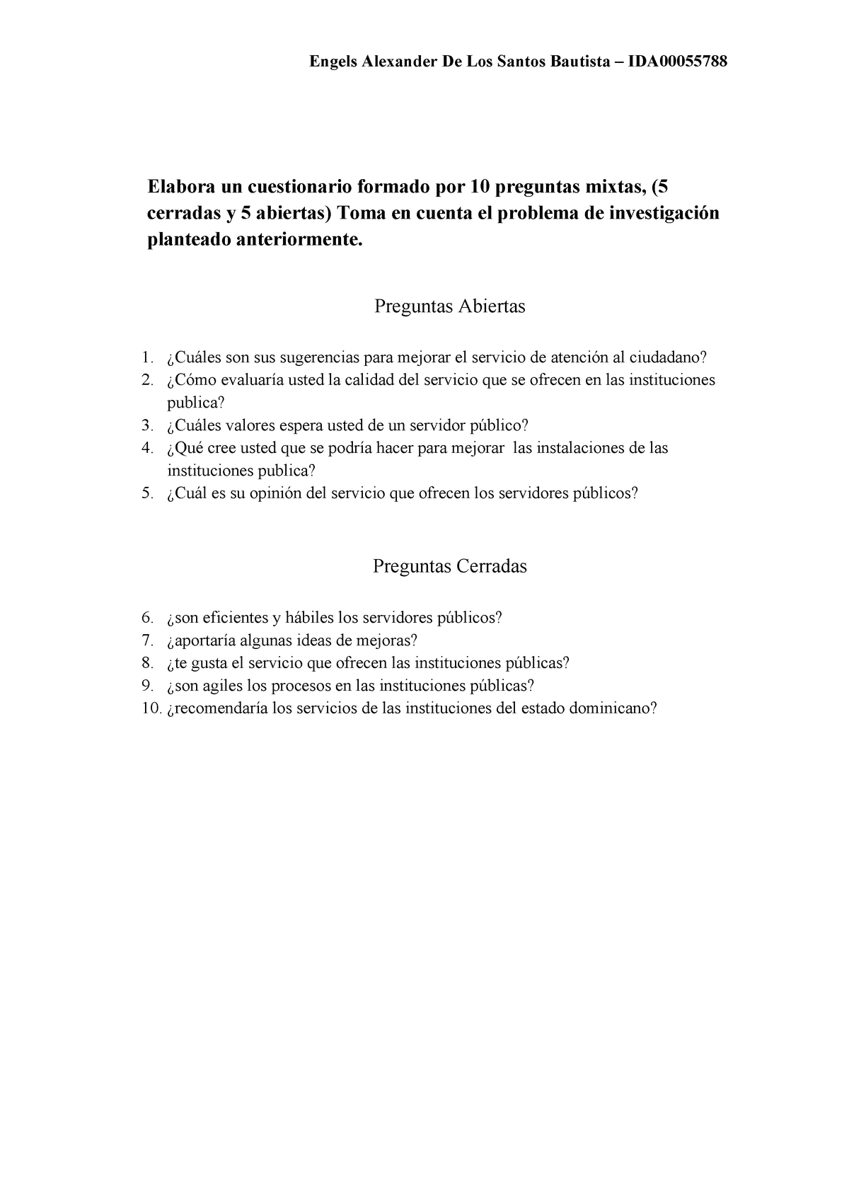 De Los Santos Engels Unidad 5 Actividad 1 Entregable El Cuestionario Lengua Española 