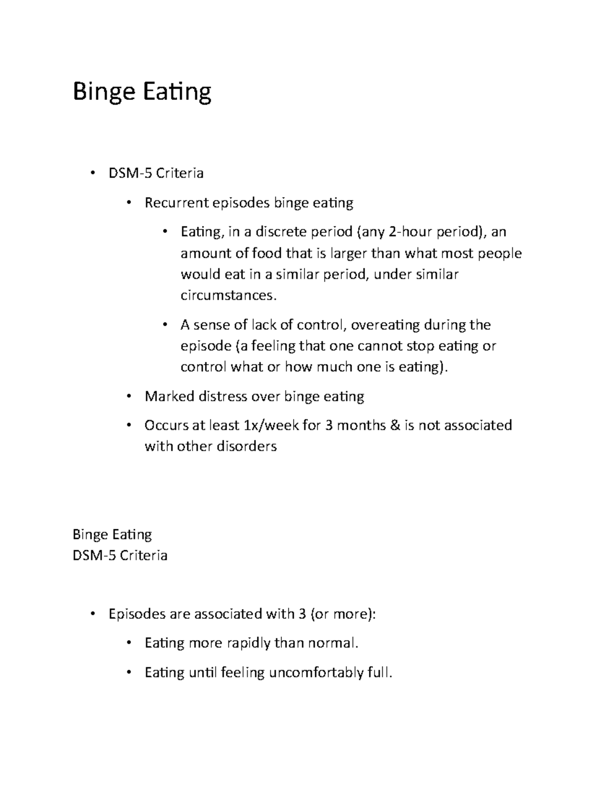 Chapter 18 binge eating Binge Eating DSM5 Criteria Recurrent