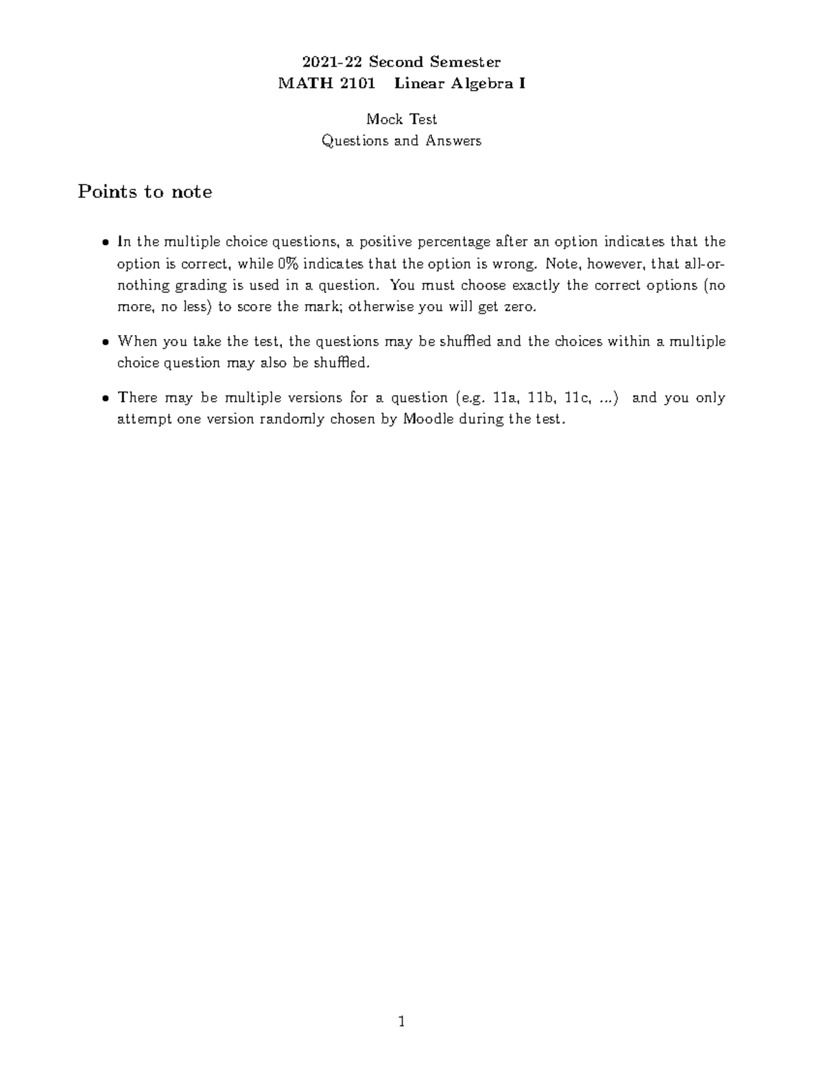 21B-2101-test0 - .//// - 2021-22 Second Semester MATH 2101 Linear ...