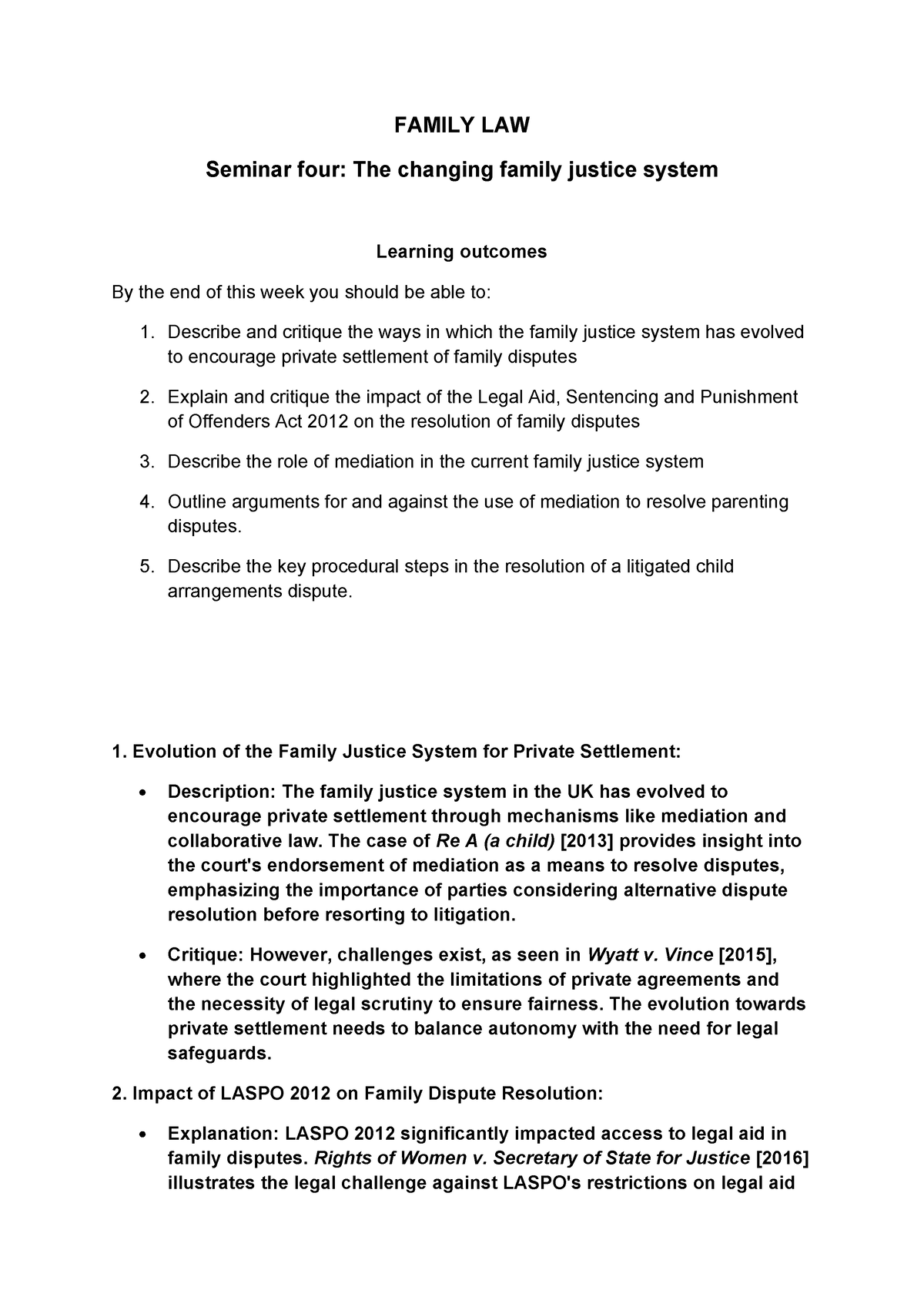 Seminar 4 - FAMILY LAW Seminar Four: The Changing Family Justice System ...