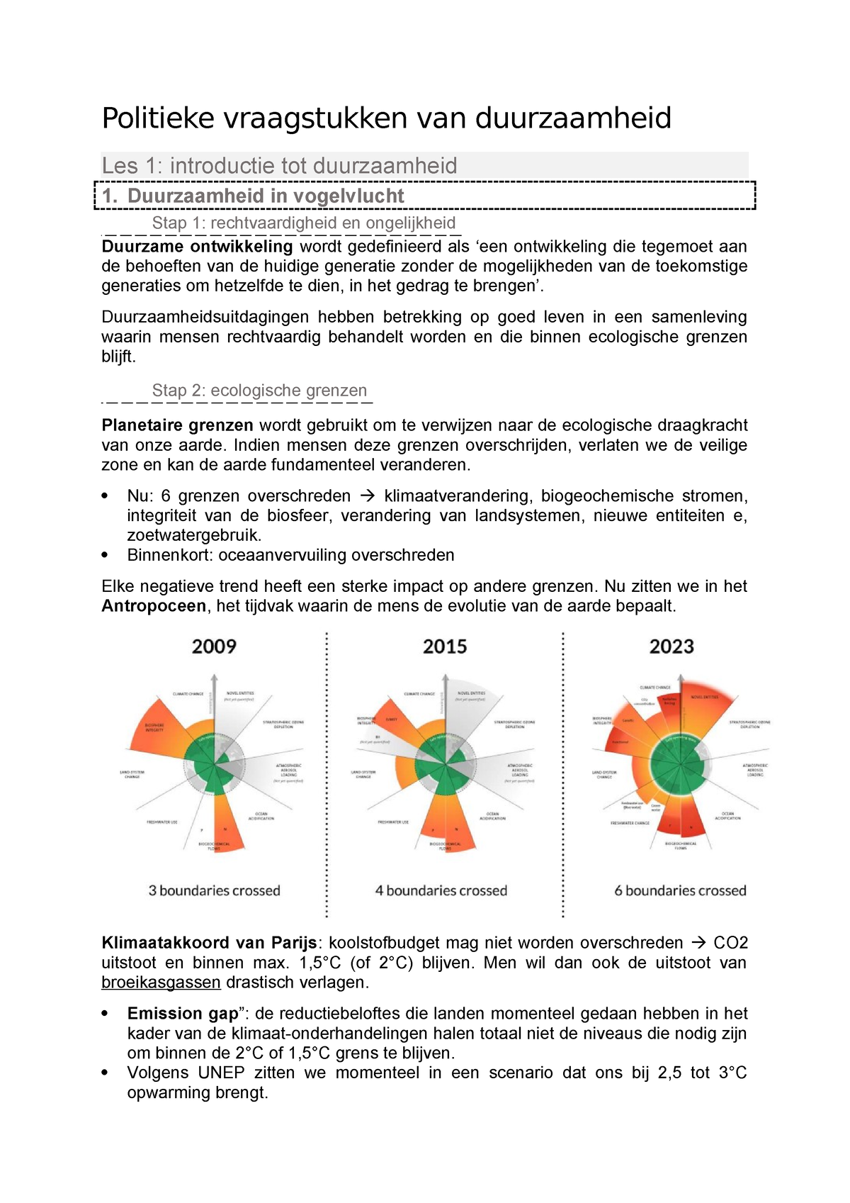 Les Samenvatting Politieke Vraagstukken Van Duurzaamheid