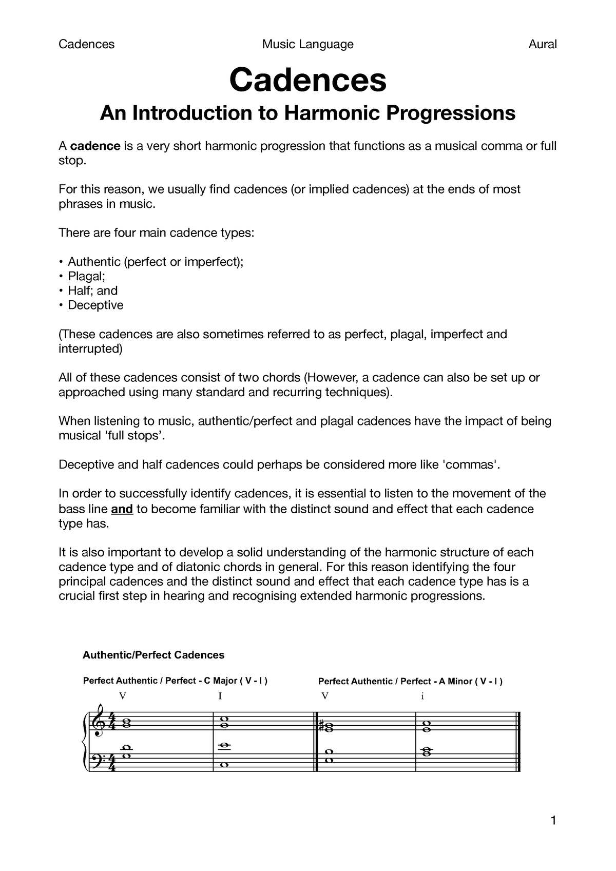 Aural Cadences An Introduction Cadences Music Language Aural