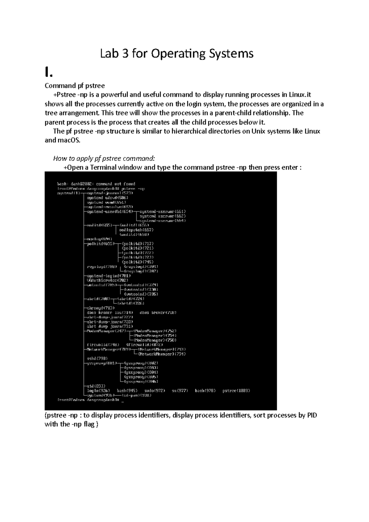 Lab3 - Osg - Lab 3 For Operating Systems I. Command Pf Pstree +Pstree ...