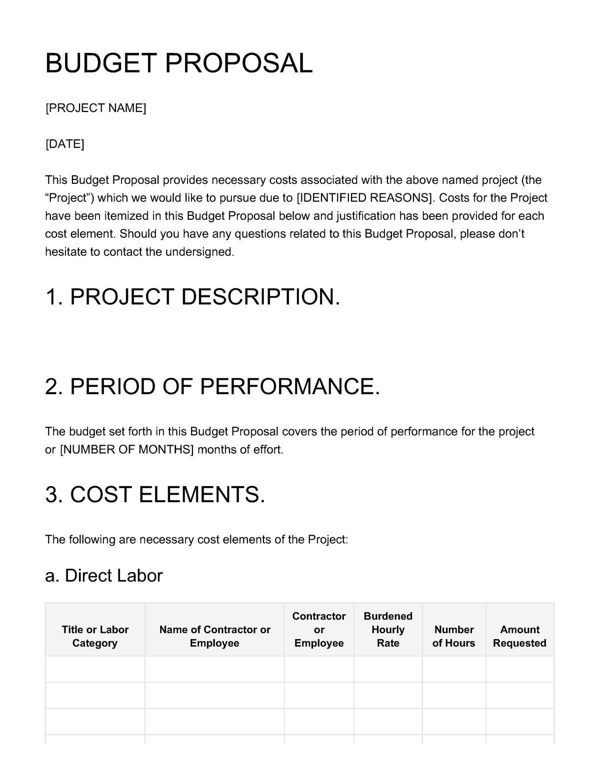 Template Sample Budget Proposal BUDGET PROPOSAL PROJECT NAME DATE 