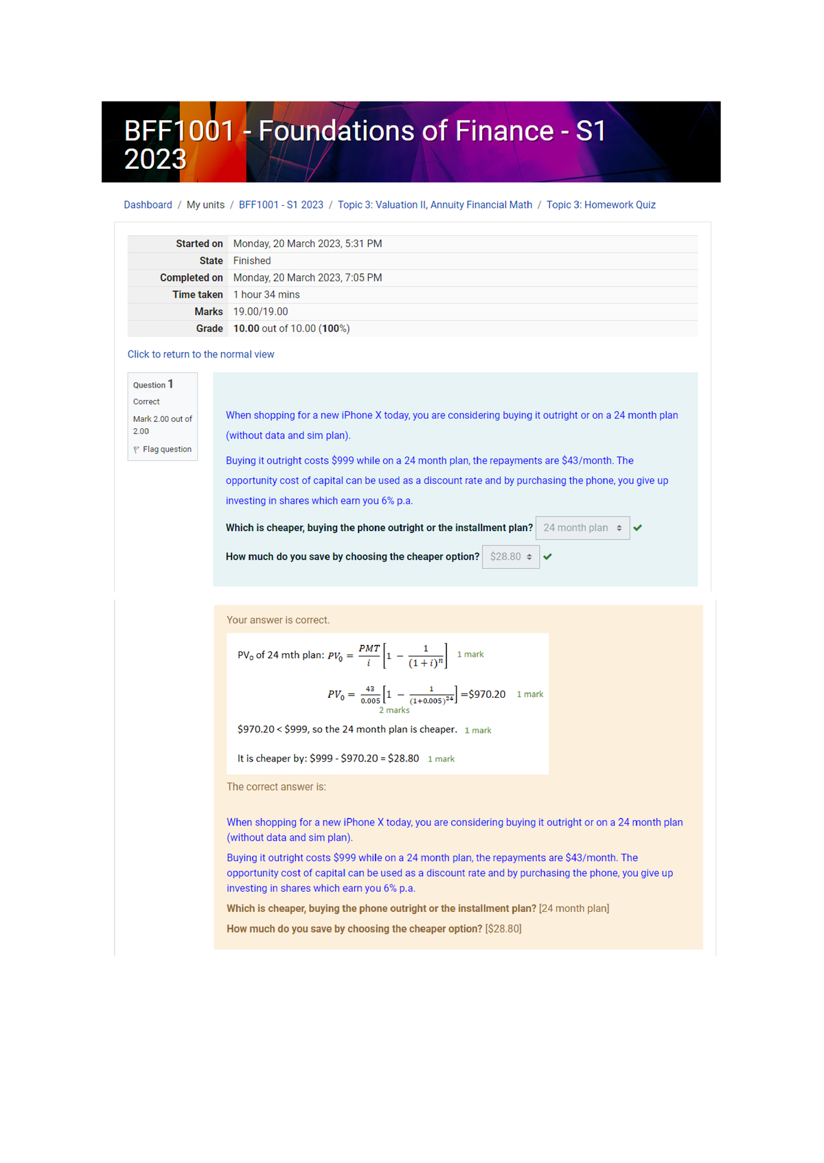 BFF1001 - Topic 3 - Homework Quiz - BFF1001 - Studocu