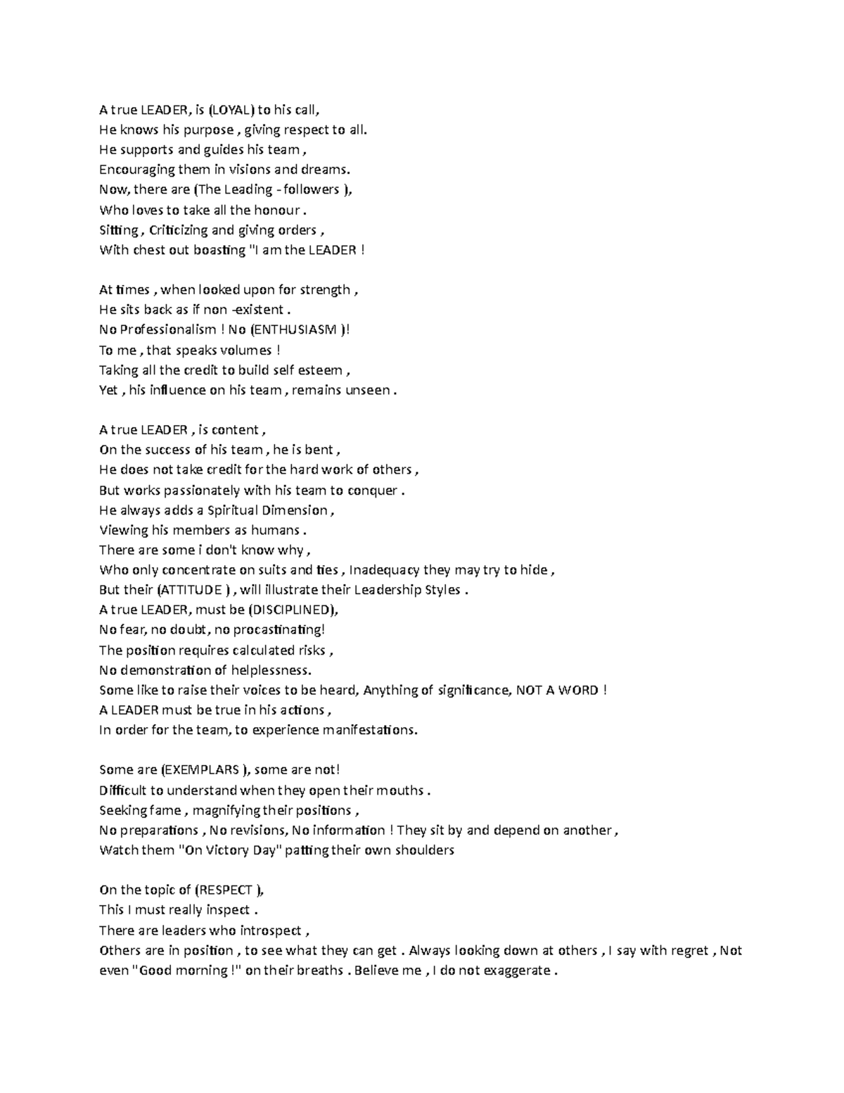 A true Leader poem - hahahahhhhhhhhhhh poem - A true LEADER, is (LOYAL ...